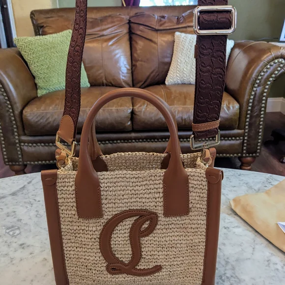 Christian Louboutin "By My Side"Mini Raffia Tote bag with leather trim - Picture 7 of 10